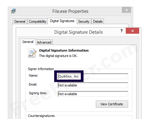 Screenshot of the Quiklinx, Inc certificate